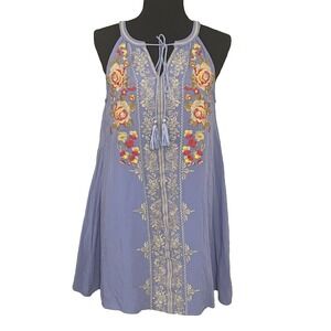 ANDREE By UNIT Womens Sz S Lavender Bohemian Embroidered Sleeveless Dress Tassel